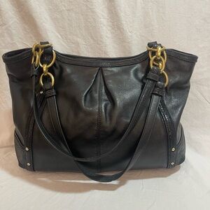 Coach Black Leather Alexandra Gold Studded Purse